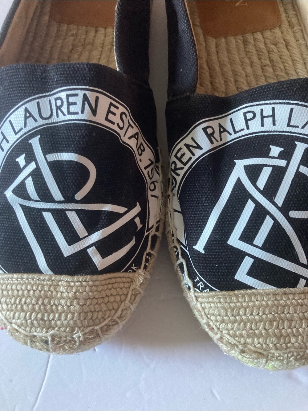 Ralph Lauren SZ 7.5 Black Espadrilles prominent white logo.Slip on flats. - Picture 4 of 9